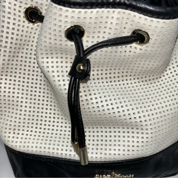 Cole Haan White Black Leather Perforated Bucket Bag - Picture 2 of 14